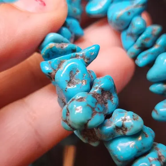 Vintage Morenci Turquoise Necklace Navajo Sterling Silver Beaded Pyrite Matrix - Picture 8 of 12